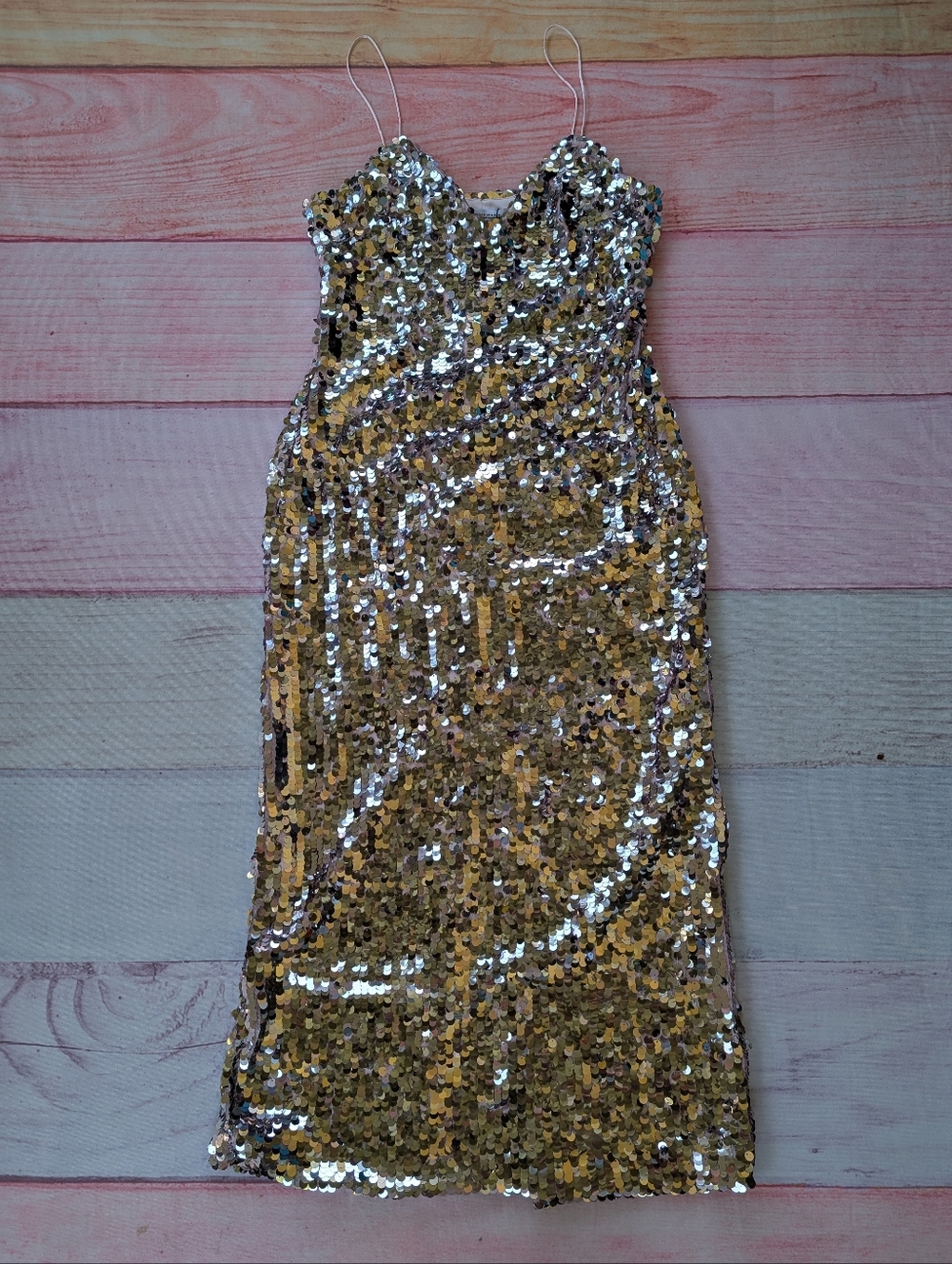 NWT Zara Silver Sequin Midi Slip Dress Medium